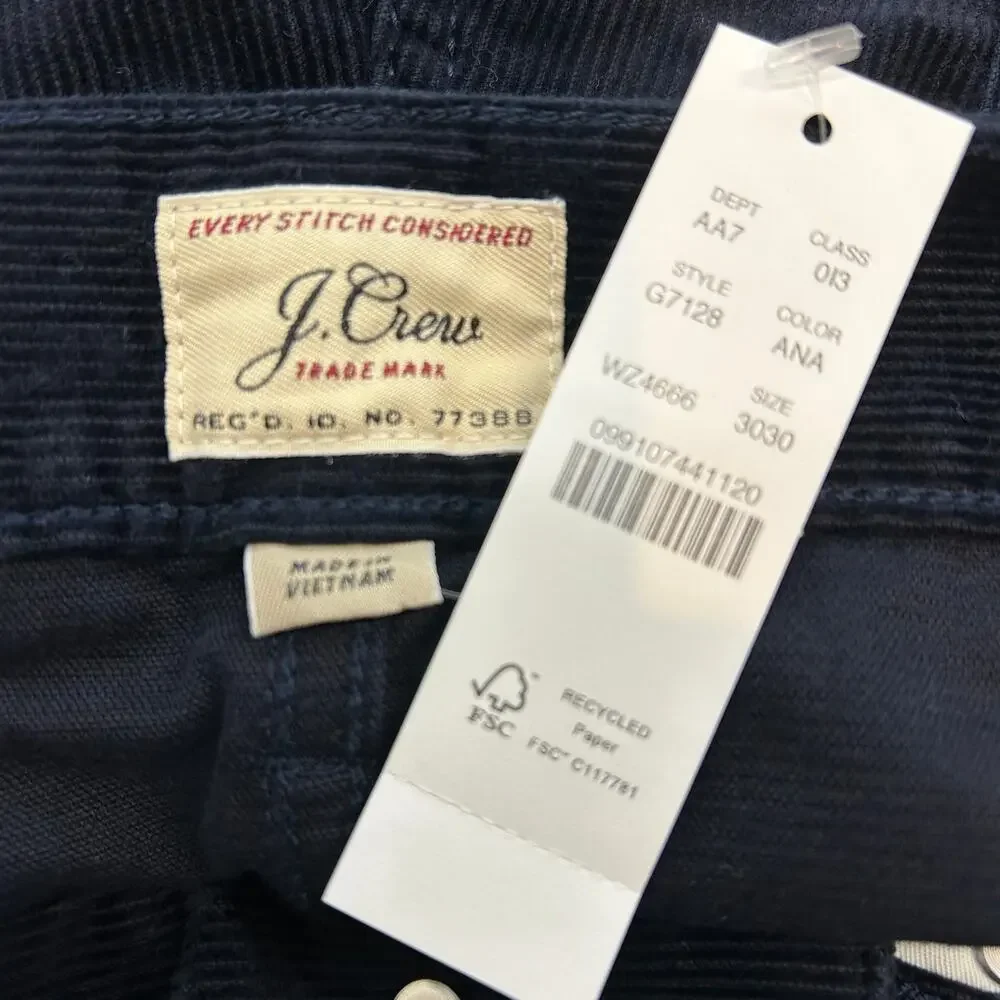 J.Crew 484 Slim-fit corduroy pants Dark blue Size men’s 30 x 30 NWT